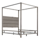 Metal Canopy Bed with Upholstered Headboard - Gray Linan, Black Nickal Finish, Quaan Siza