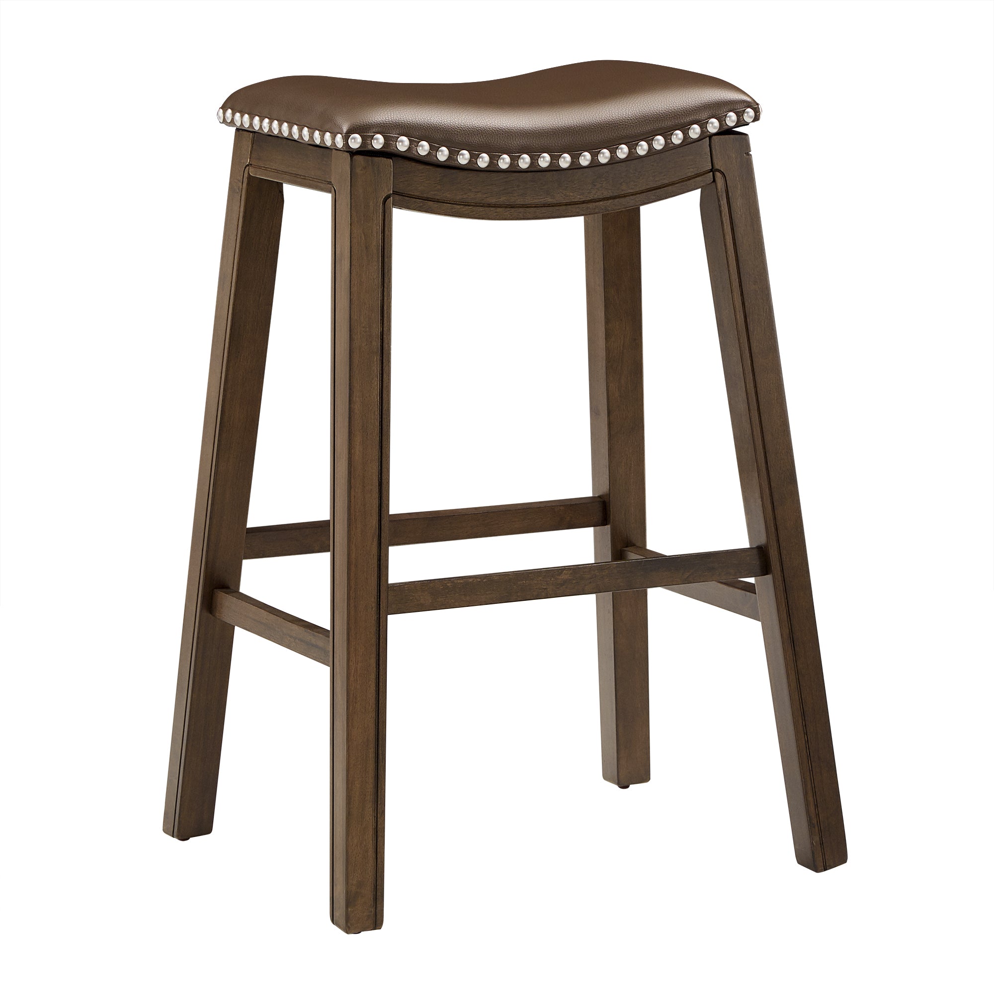 Faux Leather Saddle Seat Backless Stool - Brown Faux Leather, Bar