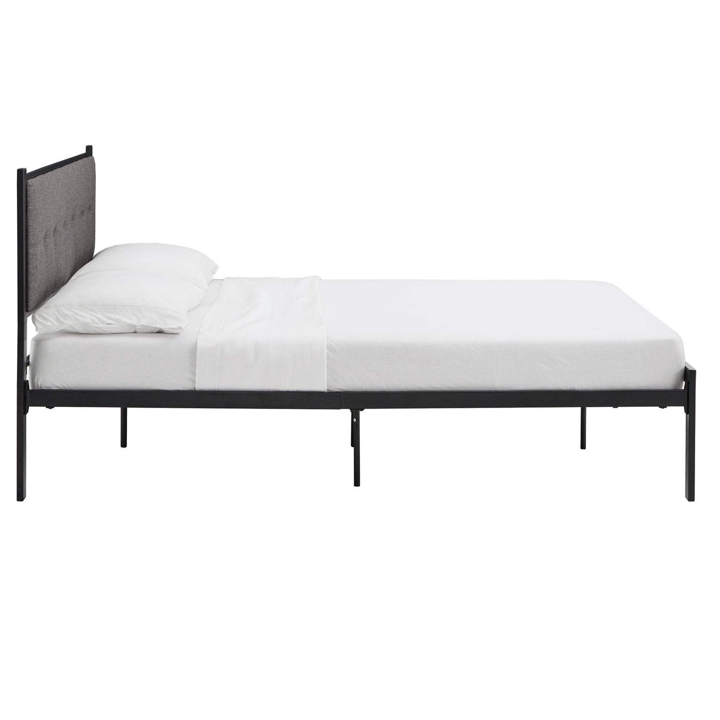 Metal Platform Bed with Tufted Linen Headboard - Full (Full Size)