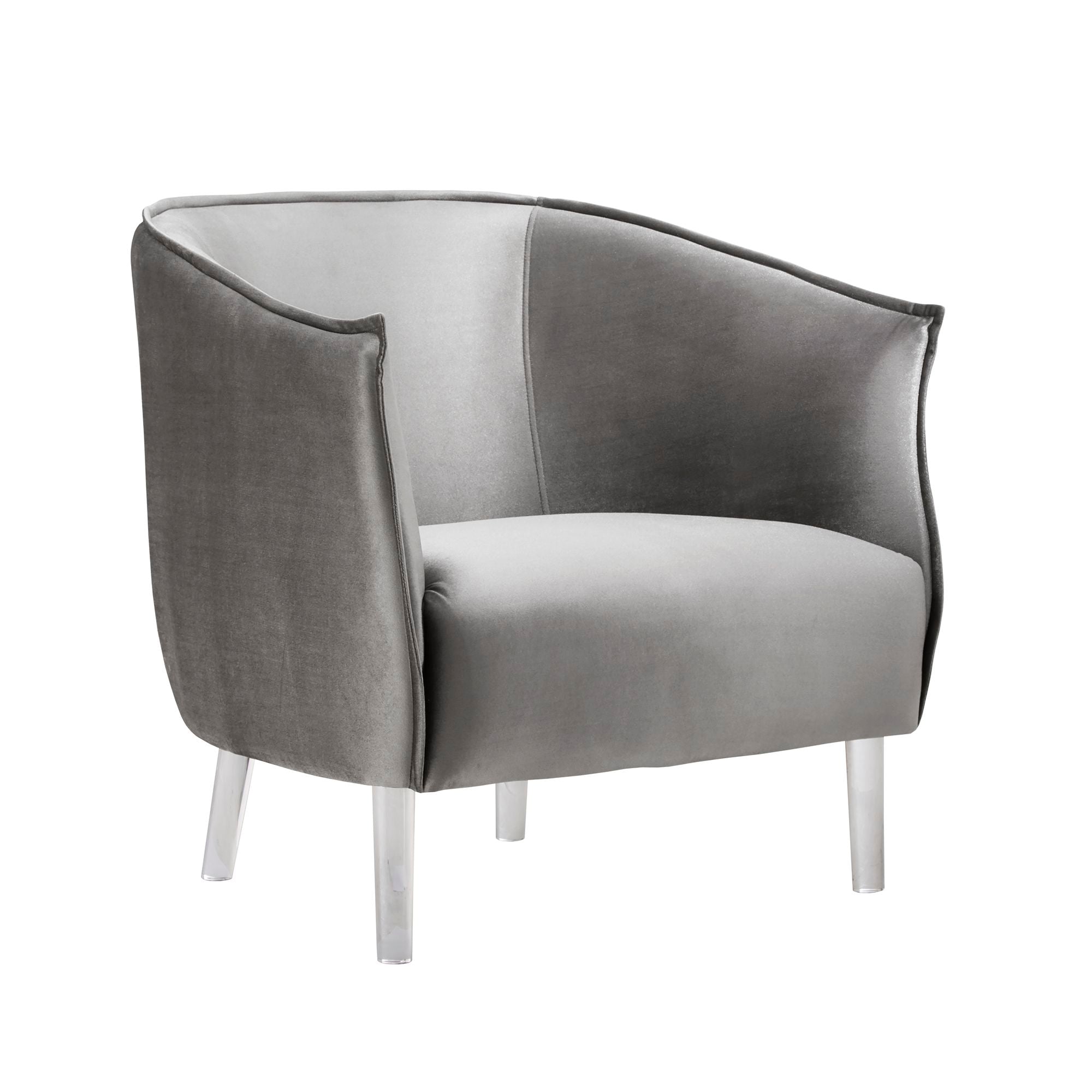 Velvet Barrel Back Acrylic Leg Accent Chair Silver Velvet by