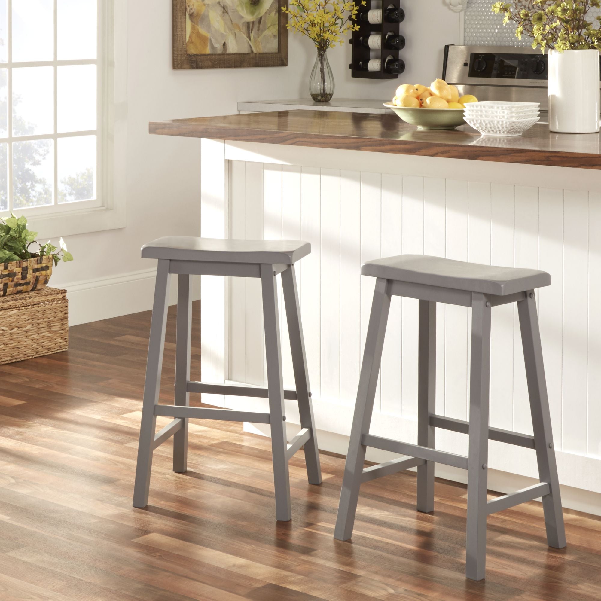 Saddle Seat 29 inch Bar Height Backless Stools Set of 2 Frost Grey Finish