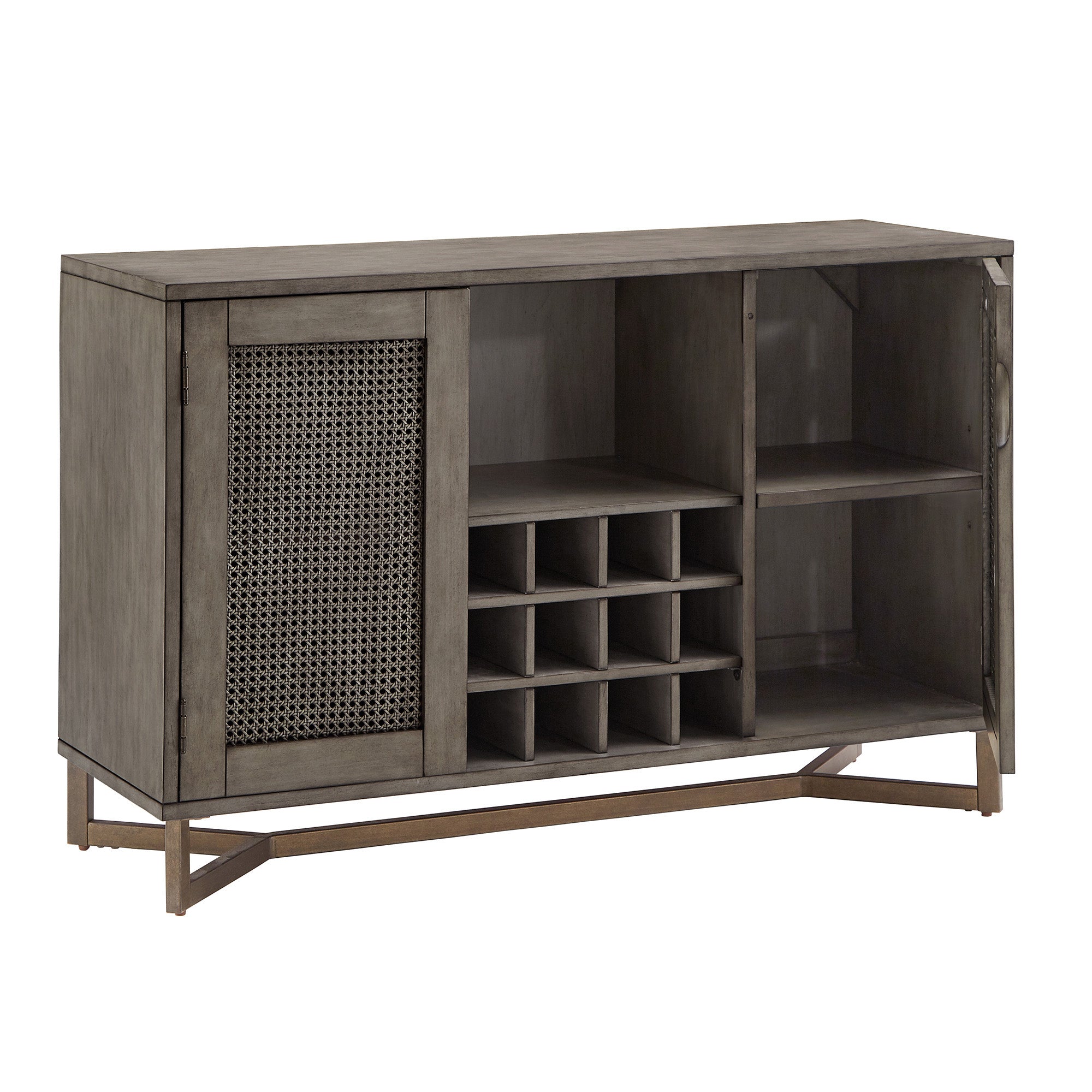 Wood Rattan Wine Rack Buffet Server Grey Finish by iNSPIRE Q