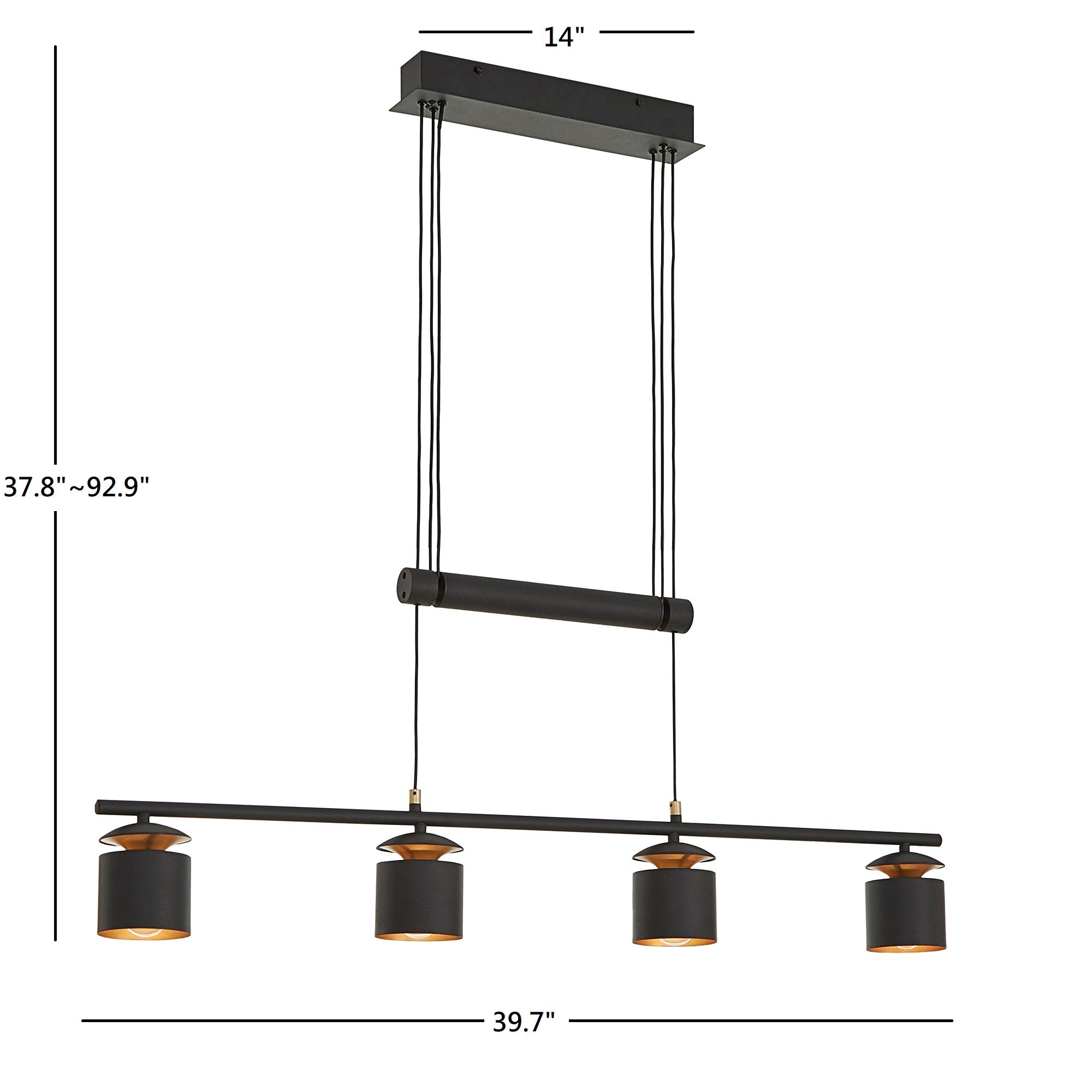 Matte Black Finish Modern Adjustable Height 4 Cylinder Pendant Light by Inspire Q Modern