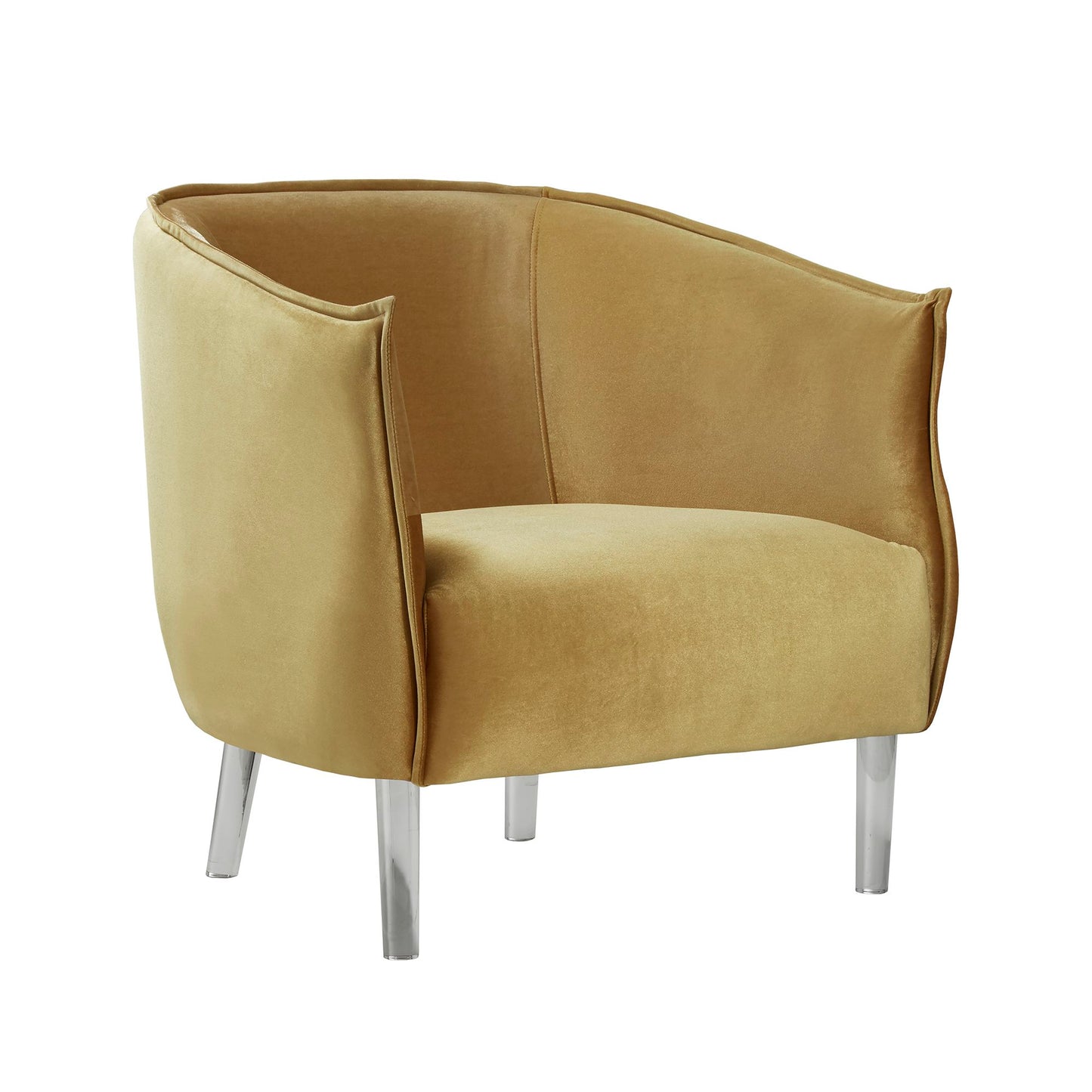 Velvet Barrel Back Acrylic Leg Accent Chair - Gold Velvet