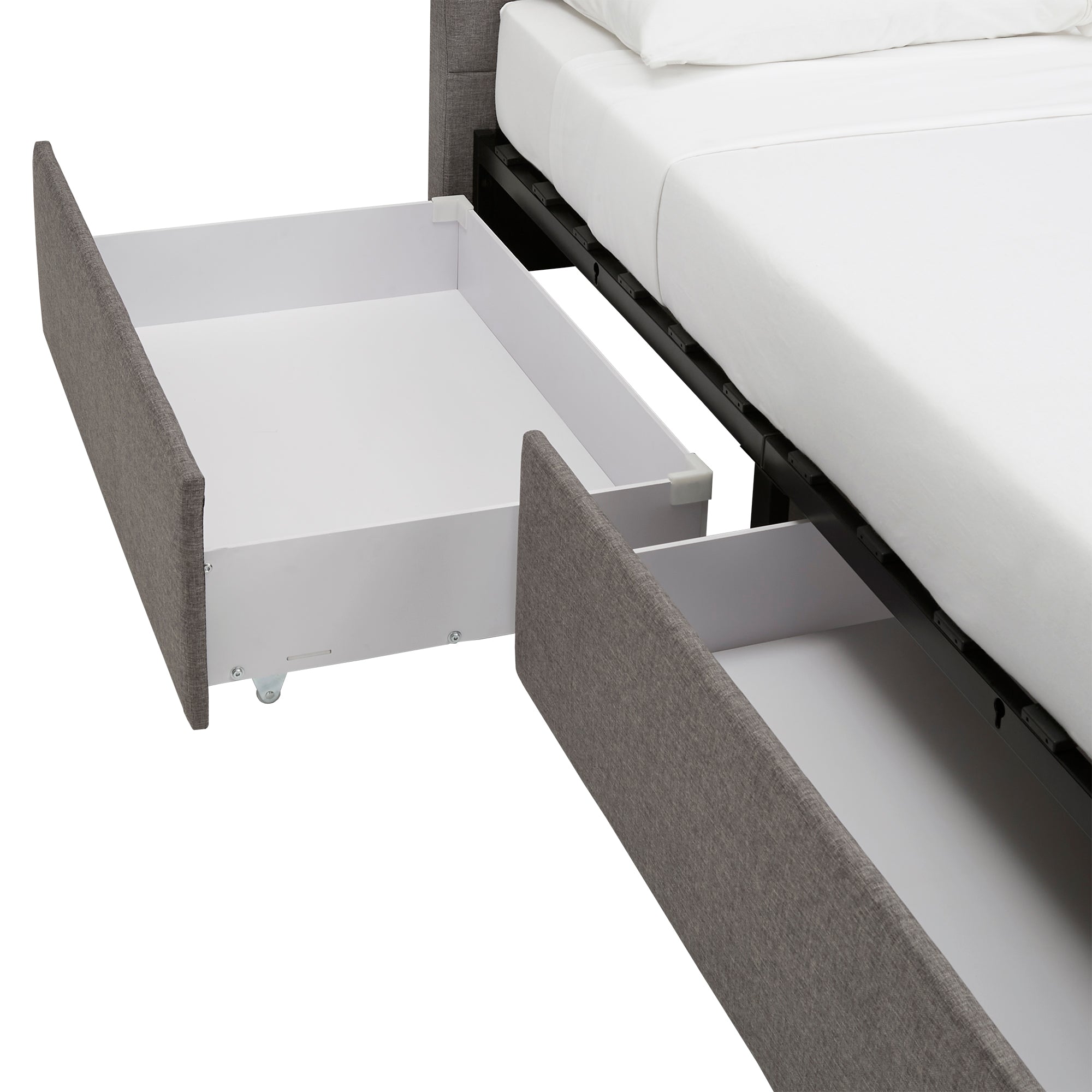 Grey Linen Upholstered Storage Platform Bed with Channel Headboard 