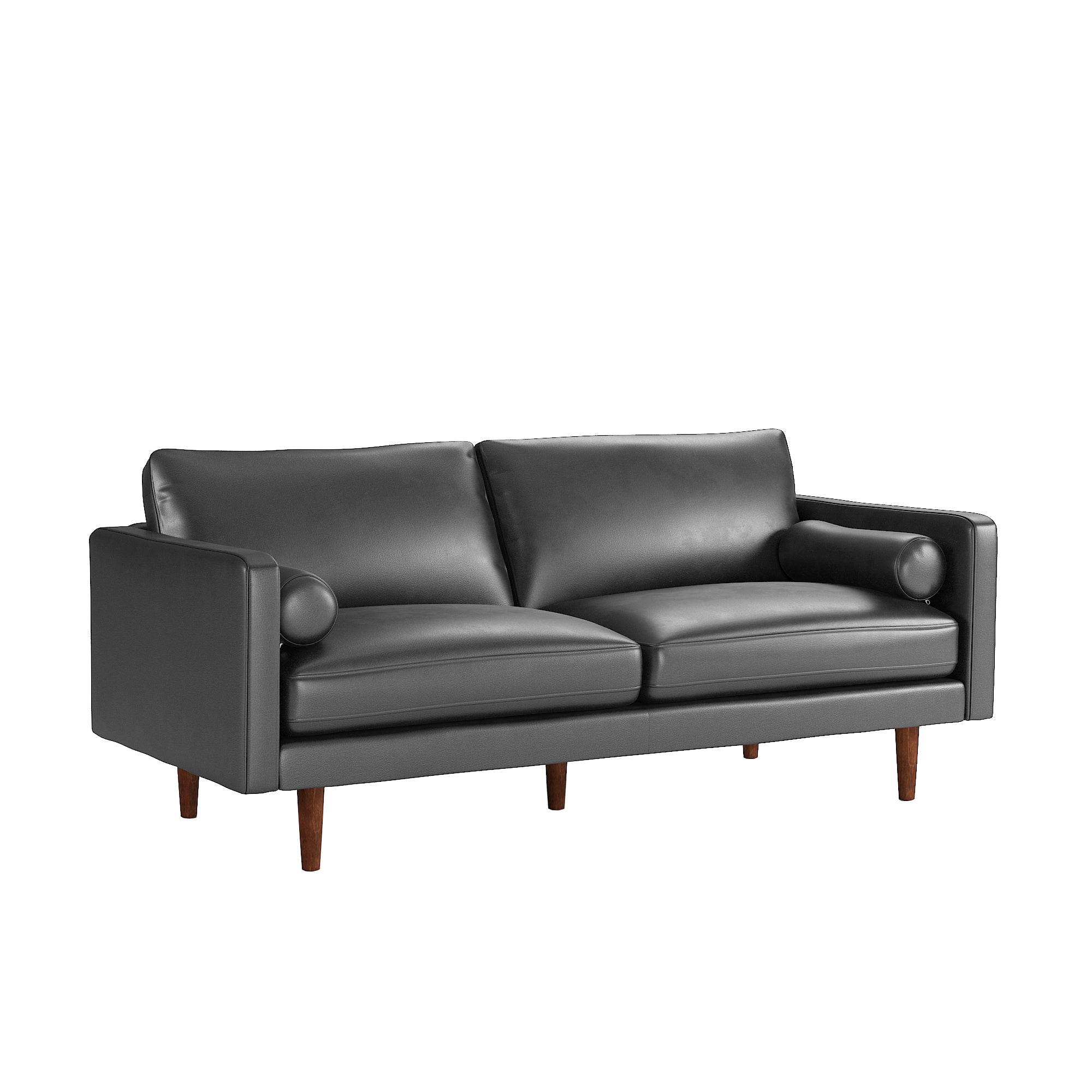 Mid century online black leather couch