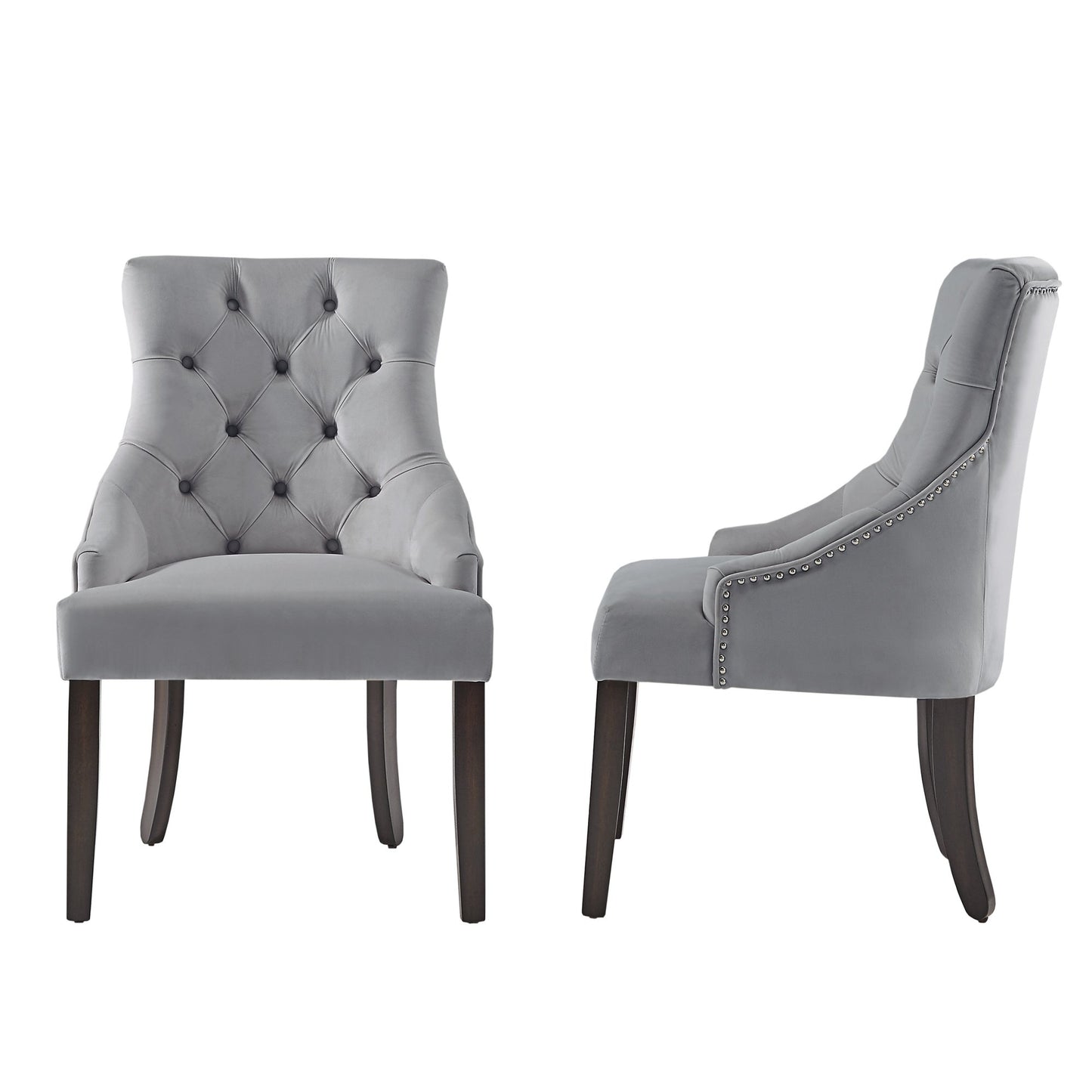 Velvet Button Tufted Wingback Dining Chairs (Set of 2) - Gray Valvat