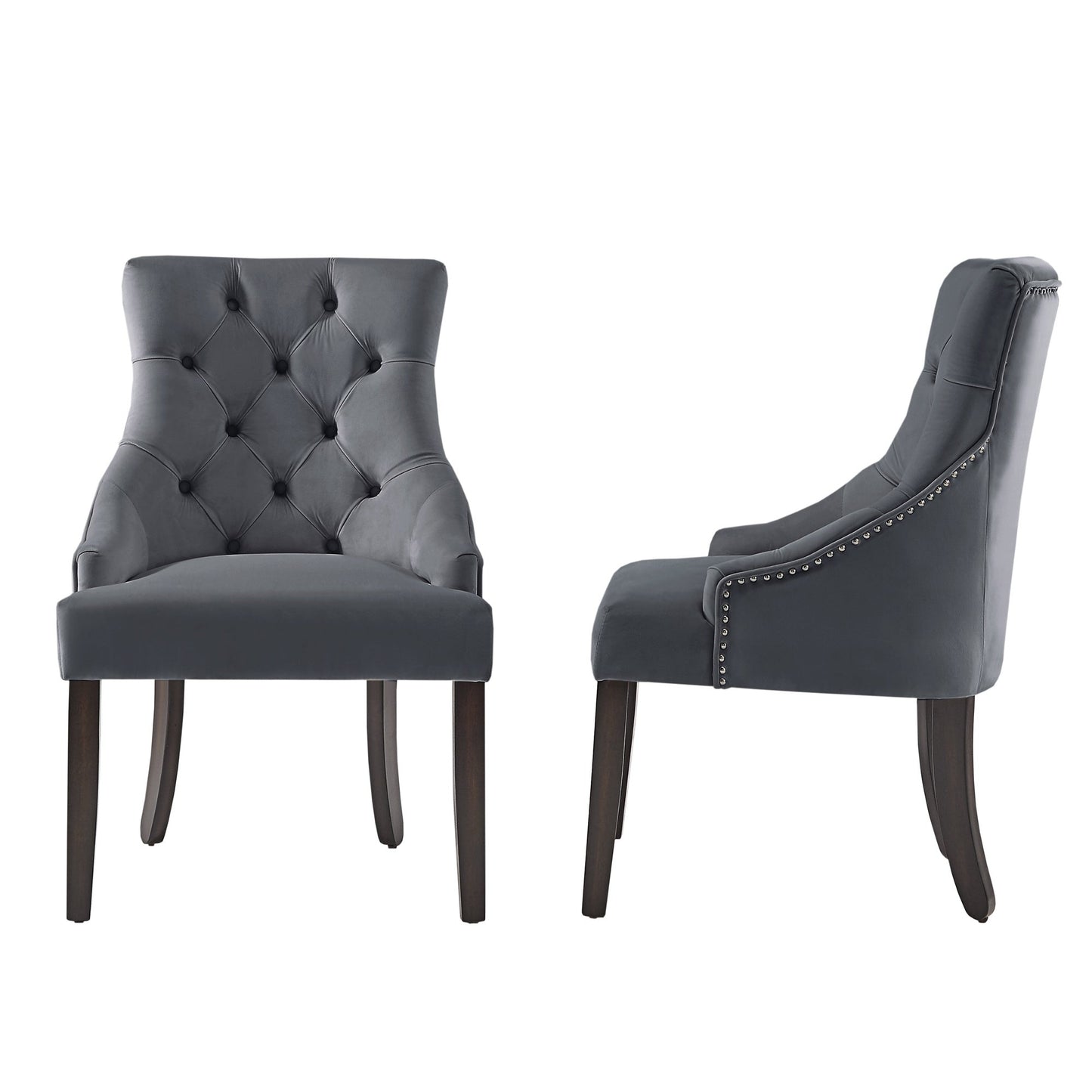 Velvet Button Tufted Wingback Dining Chairs (Set of 2) - Dark Gray Valvat