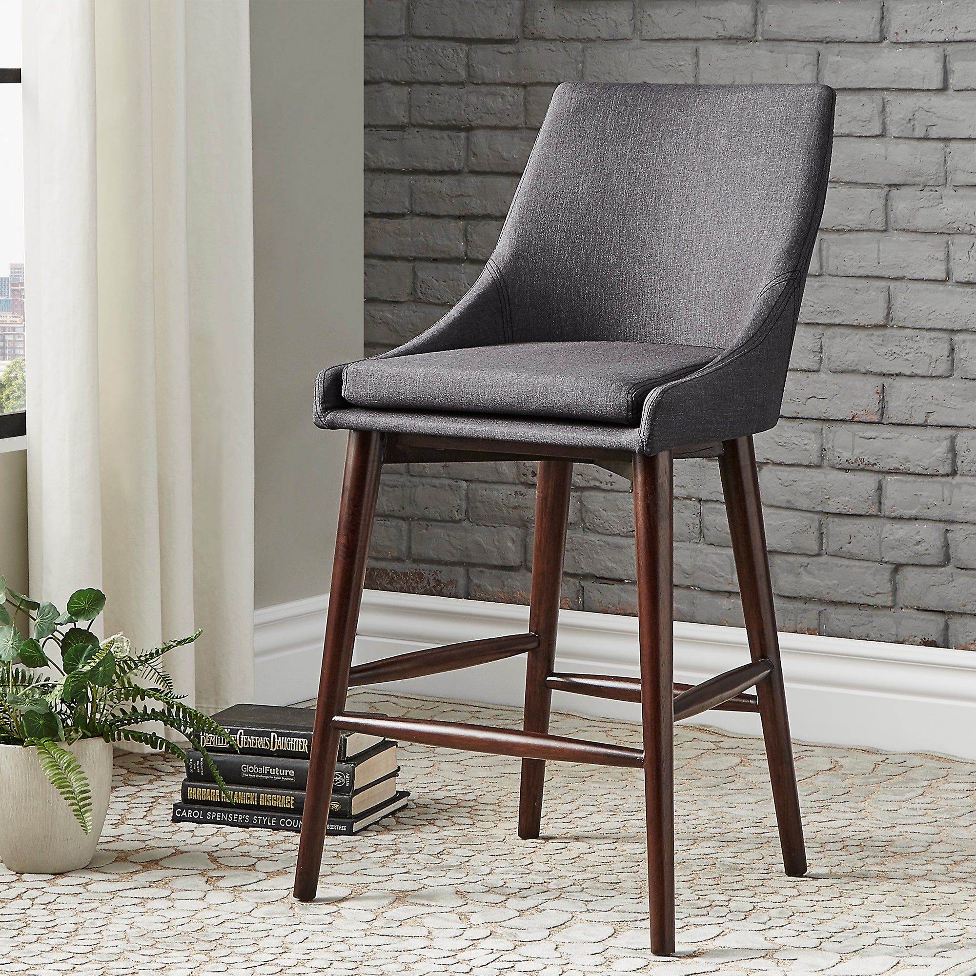 Linen bar stool with espresso wood new arrivals