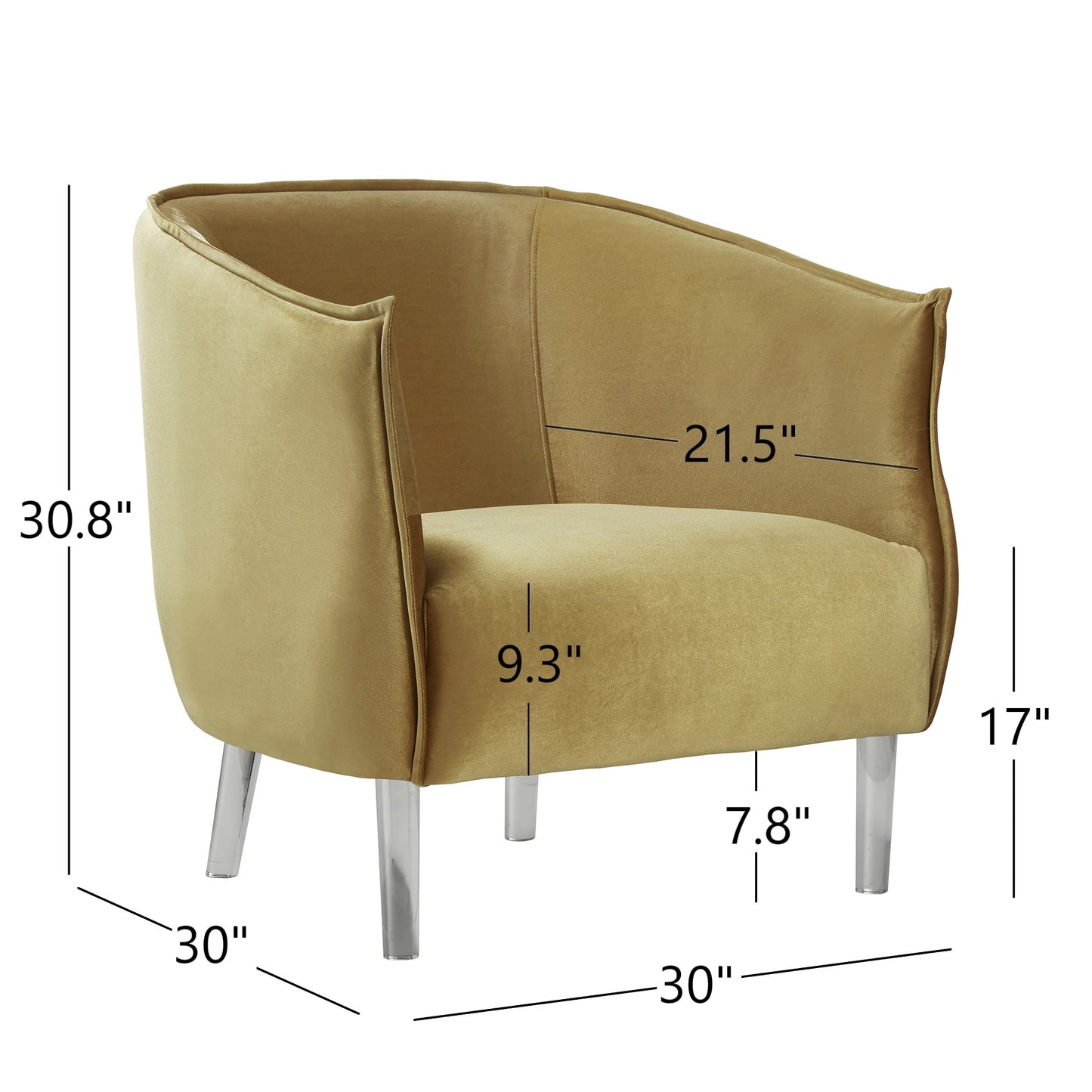 Velvet Barrel Back Acrylic Leg Accent Chair - Gold Velvet