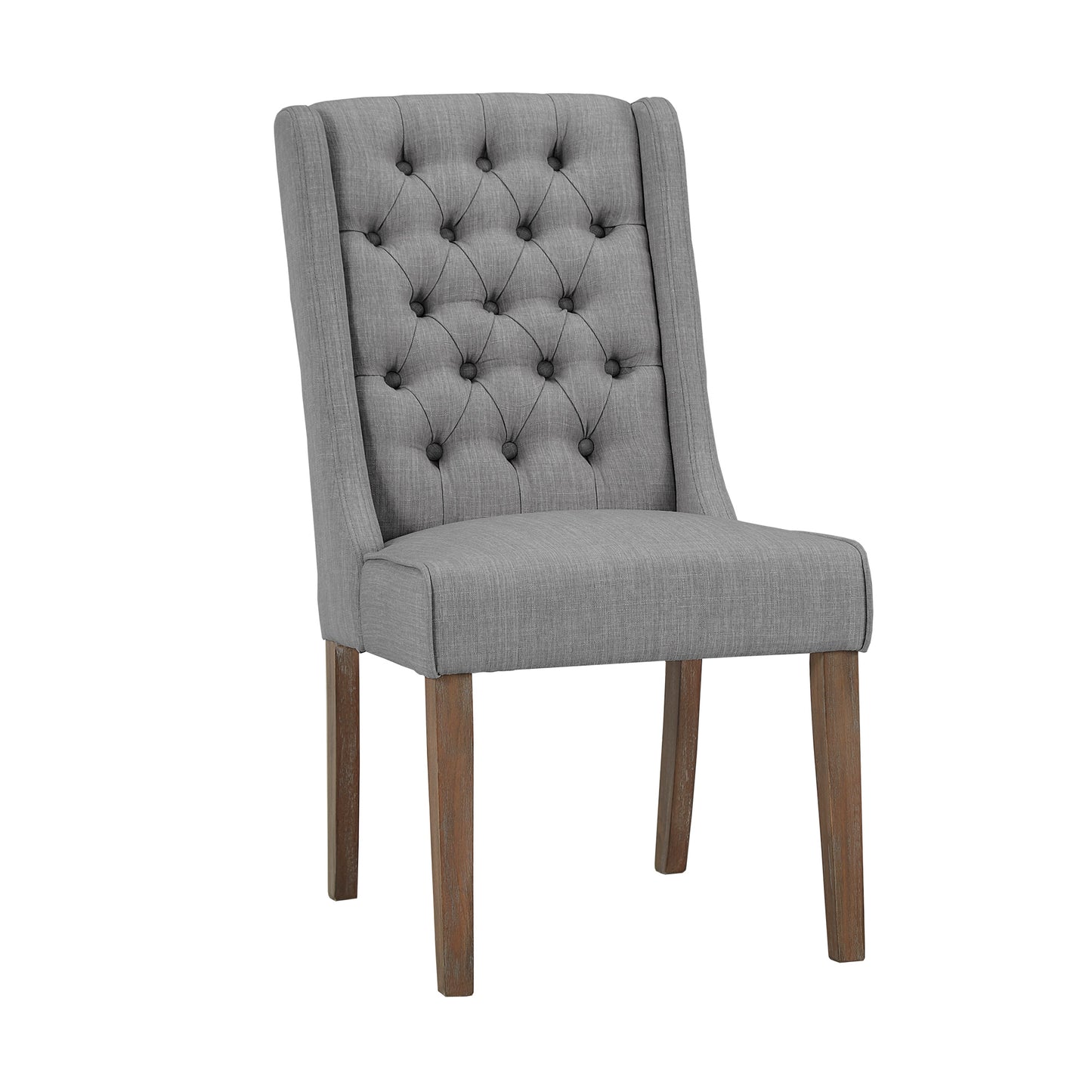 Linen Tufted Wingback Dining Chairs (Set of 2) - Chestnut Finish, Gray Linen