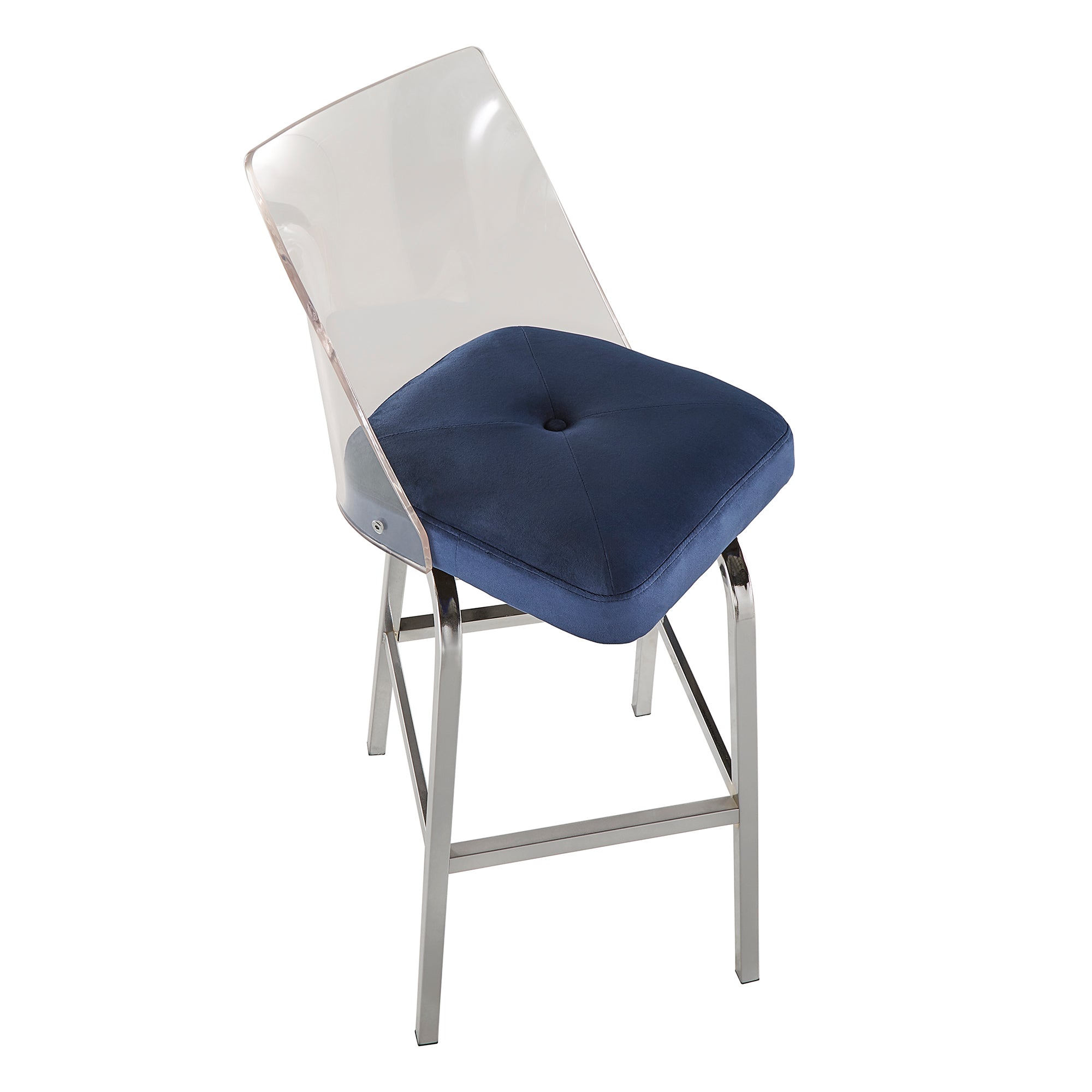 Velvet Bar Height Swivel Stools Set of 2 Chrome Finish Navy