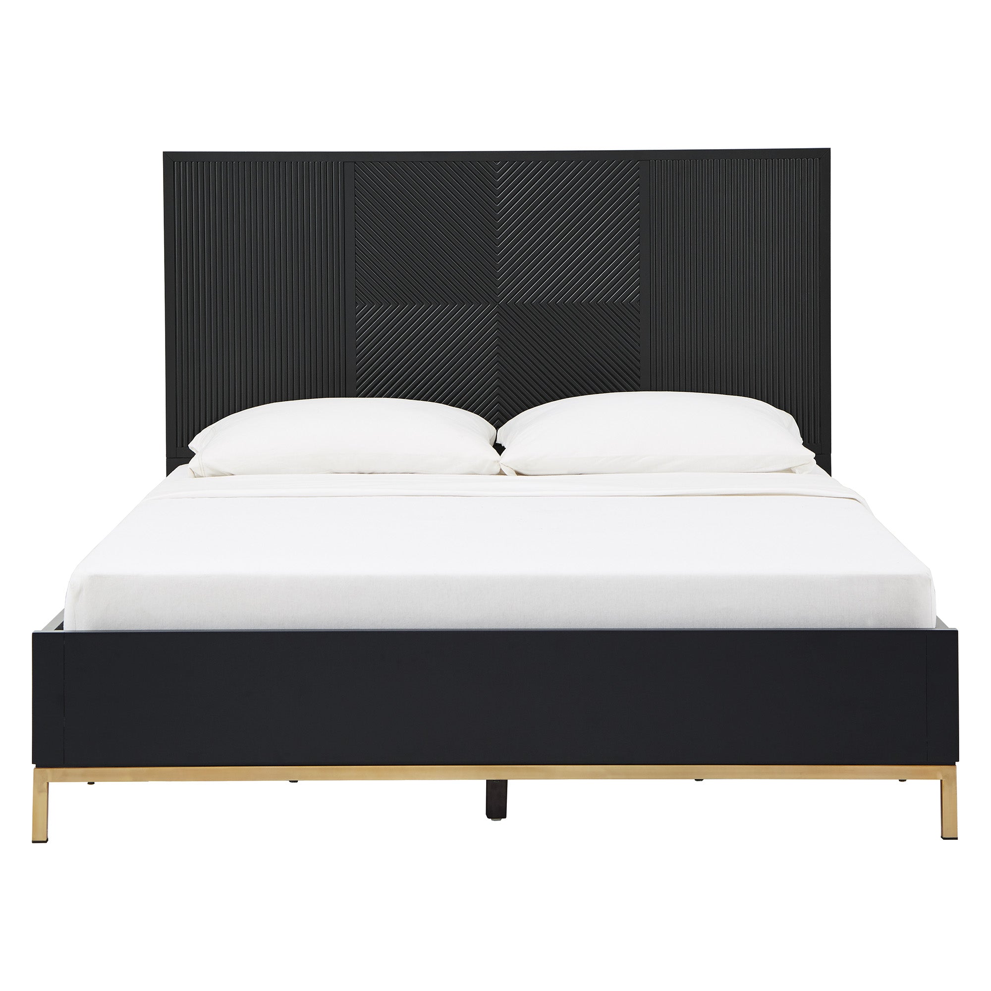 Low Profile Platform Bed Black Finish Gold Accent Queen by Inspire Q Bold